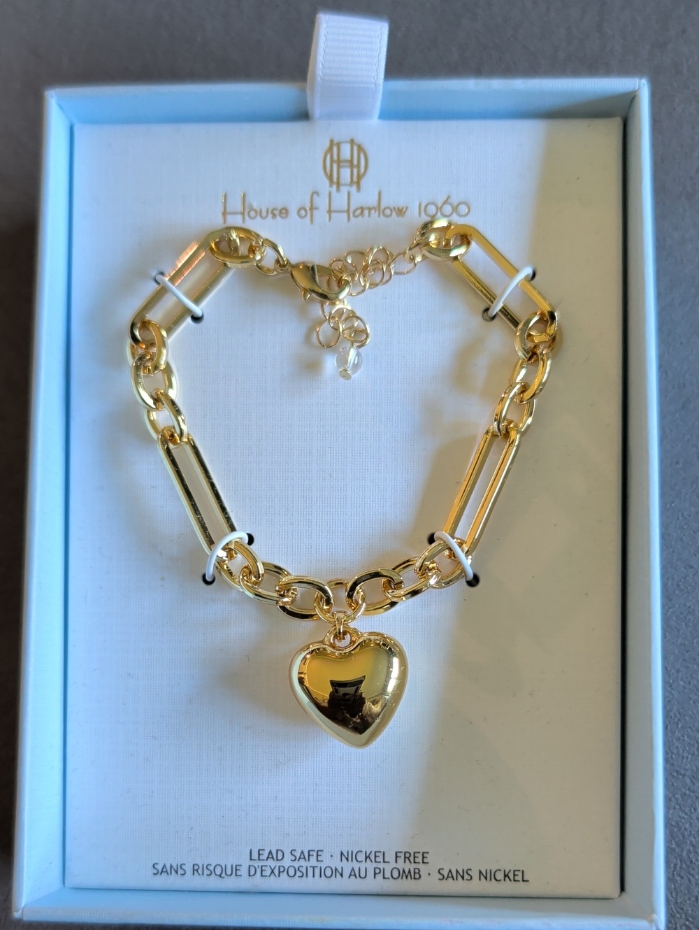 House of Harlow 1960 Gold Heart Pendant Link Bracelet